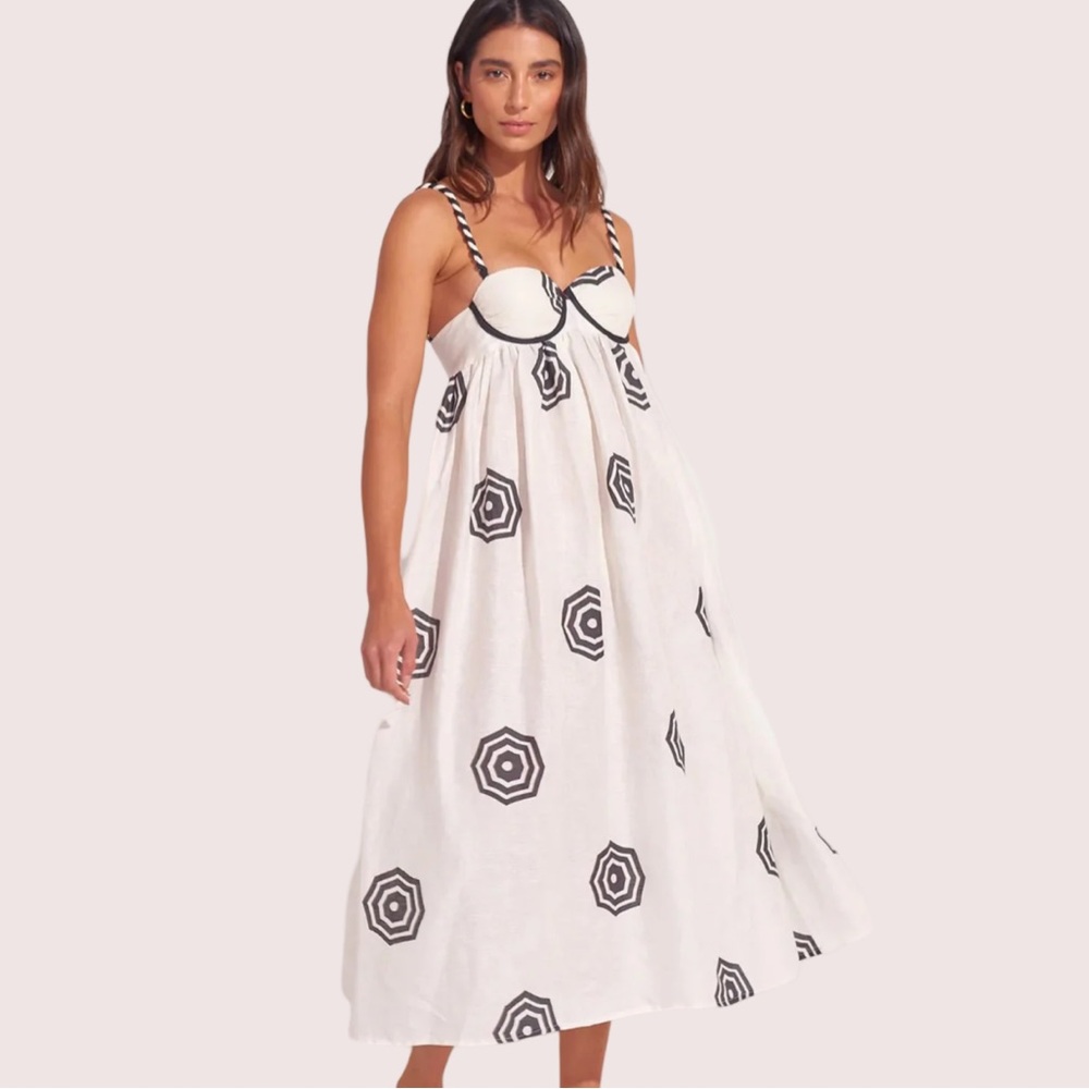 White Sundress with Black Geometric Print